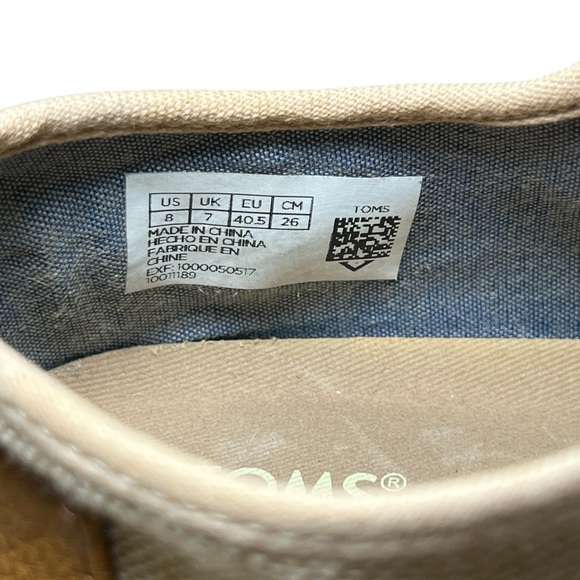 TOMS Unisex Donovan Natural Burlap Oxford Taupe Lace Up Tennis Shoe Size 8 - Picture 7 of 7